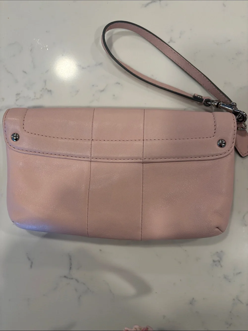 Coach Pale Pink Leather Wristlet Clutch with Silver Hardware